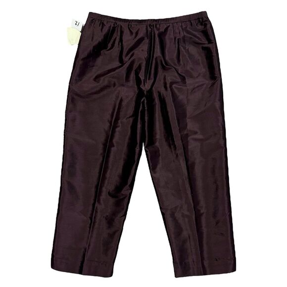 Coldwater Creek NWT Silk Flat Front Side Zip Trousers Brown 12 Lined Cropped - Picture 5 of 9